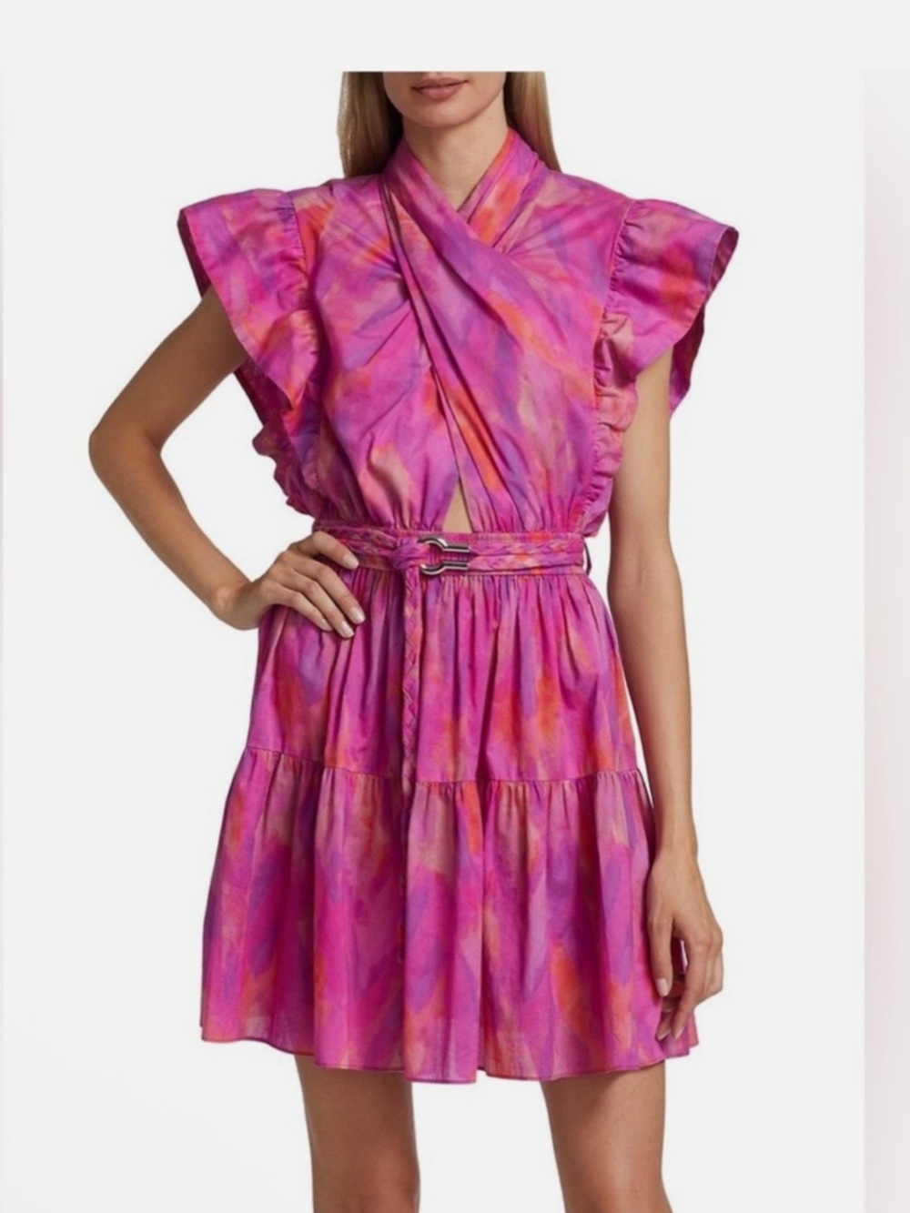 Anthropologie 💟 Derec Lam 10 Crosby  Flutter Sleeve Pink Tie-Dye Fit Flare Dress
